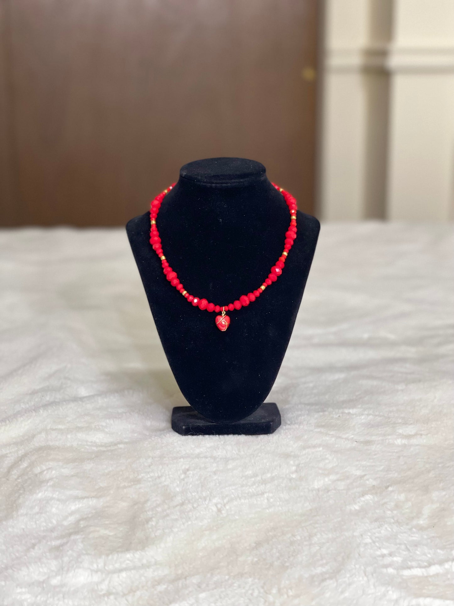Red wired heart earring, bracelet and necklace set